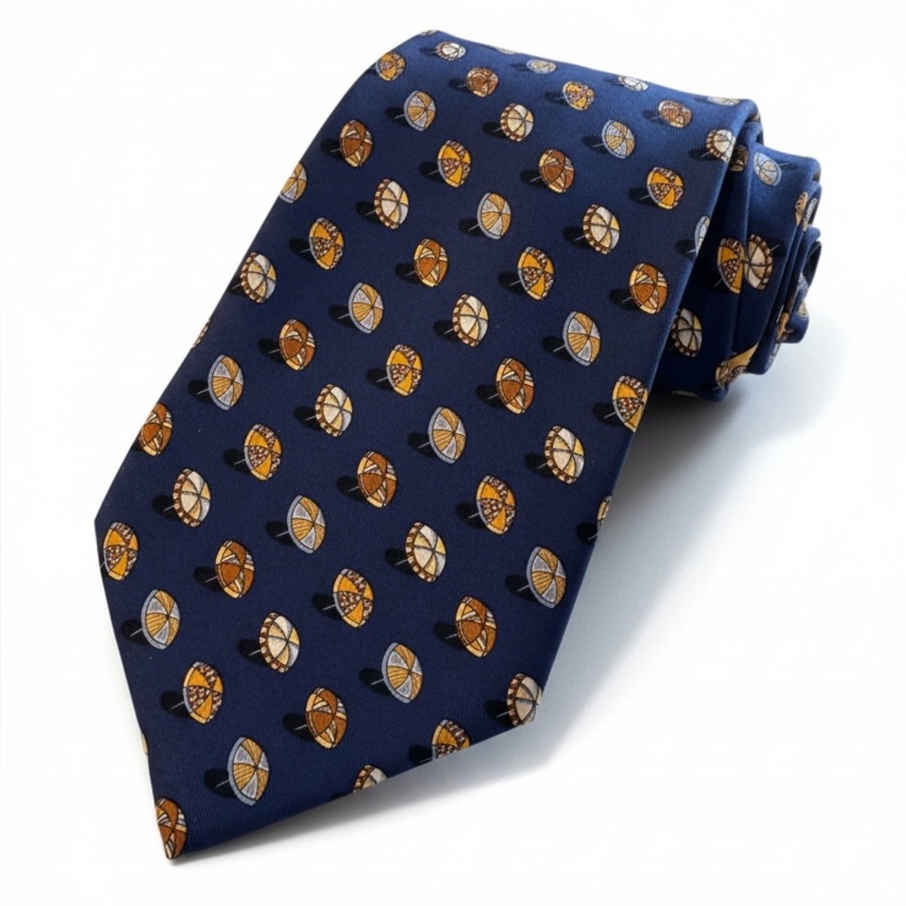 Salvatore Ferragamo Navy Silk Tie Umbrella Motif Made in Italy Necktie 3.5”x 60”